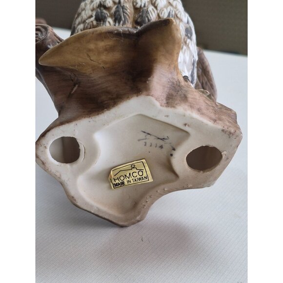 Vintage 1970s Homco Pair Great Horned Owl Porcelain Figurines Owls Set 2 Birds - Picture 3 of 12